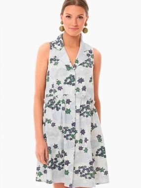 Tuckernuck Royal Provence Breeze Floral Blue Sleeveless Shirt Dress